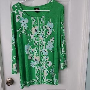 JM Collection Bright Green Floral Scoop-Neck Tunic